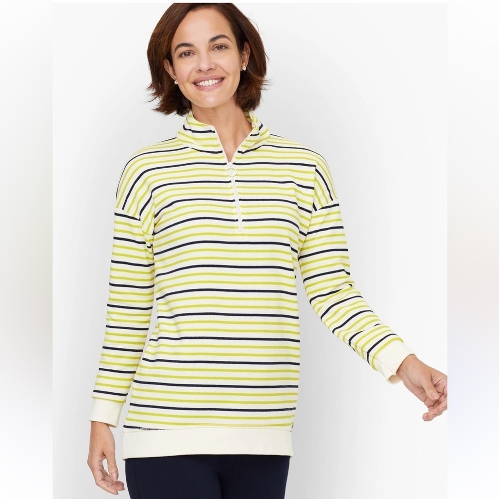 T by Talbots STRIPE CLASSIC FRENCH TERRY HALF
ZIP PULLOVER Size XS